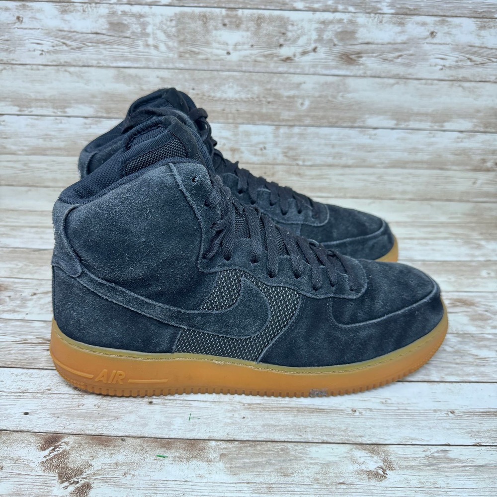 Nike Men's Black Suede High-Top Sneakers with Gum Sole